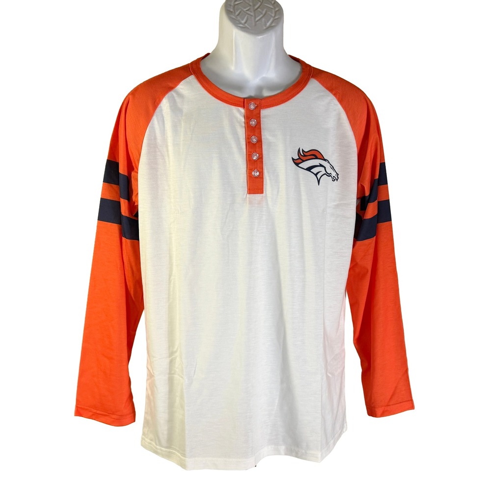 FOCO Denver Broncos Henley Shirt Womens XL Orange White Raglan Long Sleeve NFL